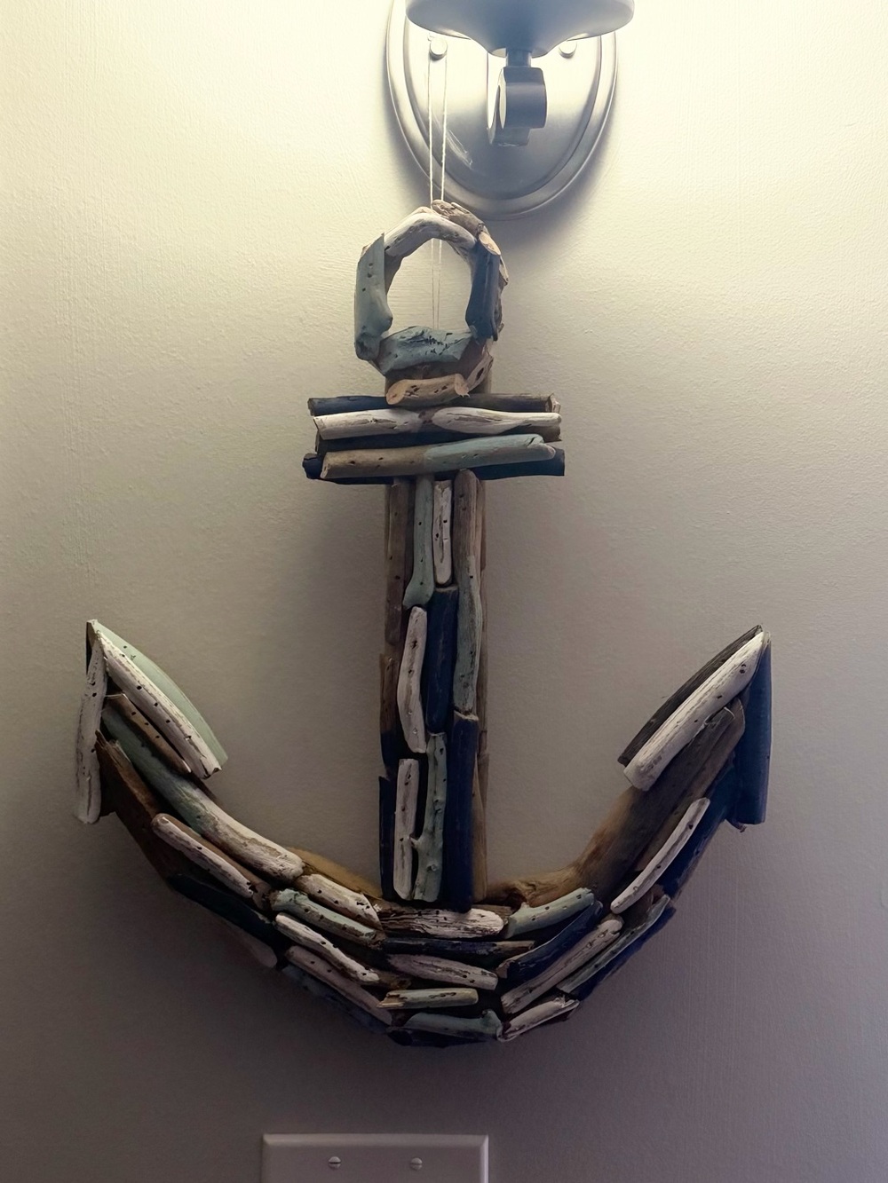 Driftwood Anchor Wall Decor - Multicolor Beach Nautical Accent measures in pics